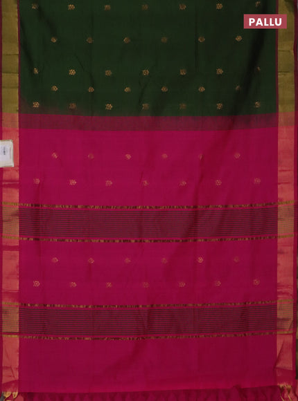 Semi silk cotton saree green and pink with allover zari woven buttas and zari woven border