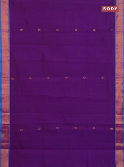 Semi silk cotton saree purple and cs blue with allover zari woven buttas and zari woven border