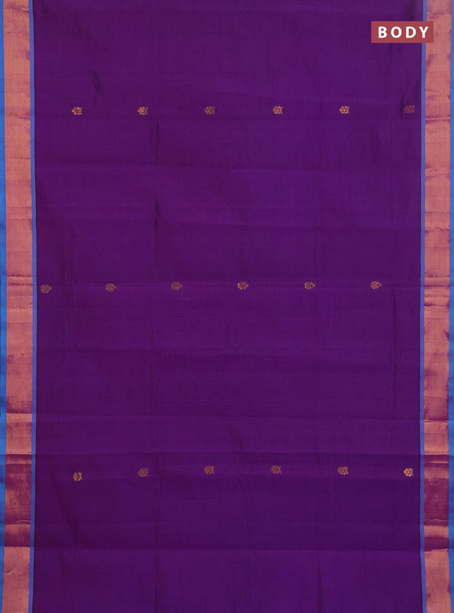 Semi silk cotton saree purple and cs blue with allover zari woven buttas and zari woven border