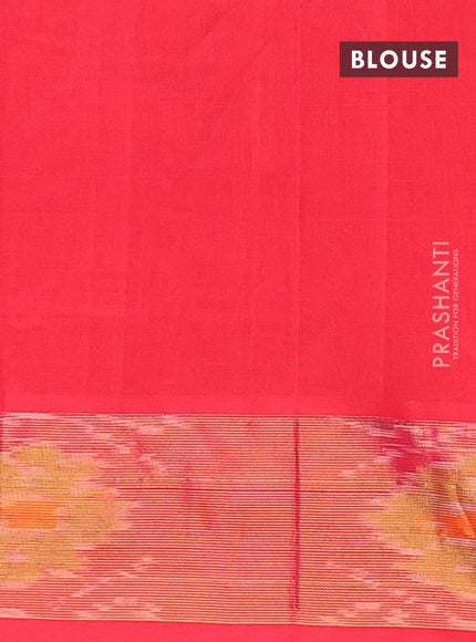 Semi silk cotton saree blue and red with allover zari woven buttas and ikat zari woven border