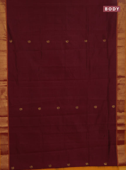 Semi silk cotton saree deep maroon and mustard yellow with zari woven buttas and zari woven border