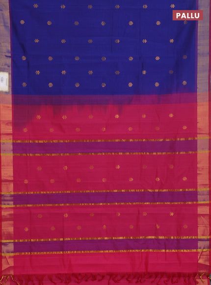Semi silk cotton saree blue and pink with zari woven buttas and zari woven border