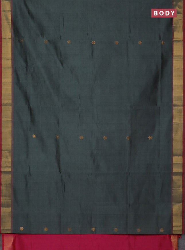 Semi silk cotton saree grey and pink with zari woven buttas and zari woven border