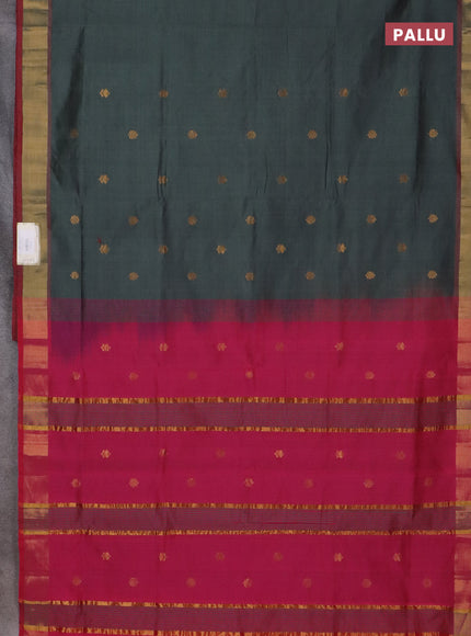 Semi silk cotton saree grey and pink with zari woven buttas and zari woven border