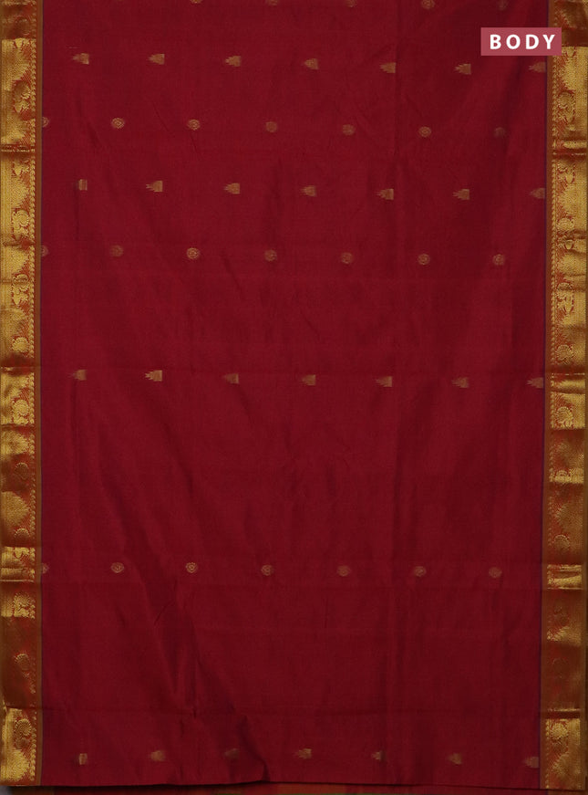 Semi silk cotton saree maroon and light green with zari woven buttas and annam zari woven