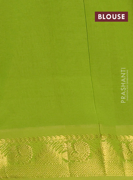 Semi silk cotton saree magenta pink and light green with zari woven buttas and annam zari woven