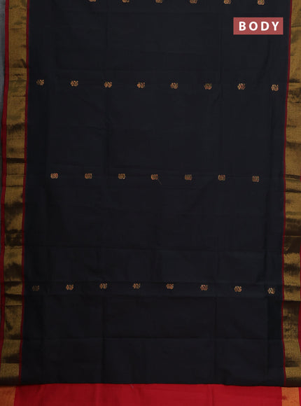Semi silk cotton saree black and red with zari woven buttas and zari woven border