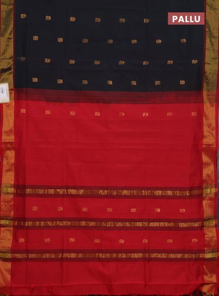 Semi silk cotton saree black and red with zari woven buttas and zari woven border