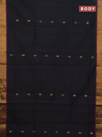 Semi silk cotton saree black and pink with zari woven buttas and zari woven border