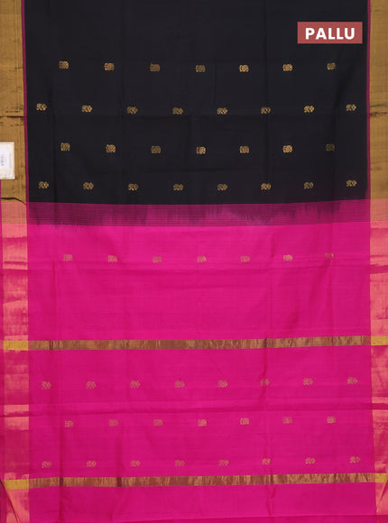 Semi silk cotton saree black and pink with zari woven buttas and zari woven border