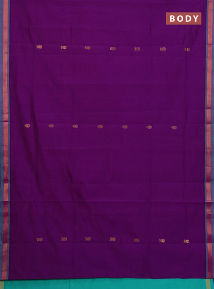 Semi silk cotton saree purple and teal green with zari woven buttas and zari woven border