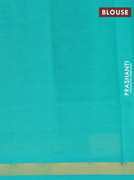 Semi silk cotton saree purple and teal green with zari woven buttas and zari woven border