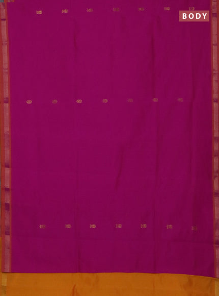 Semi silk cotton saree pink and mustard yellow with zari woven buttas and zari woven border