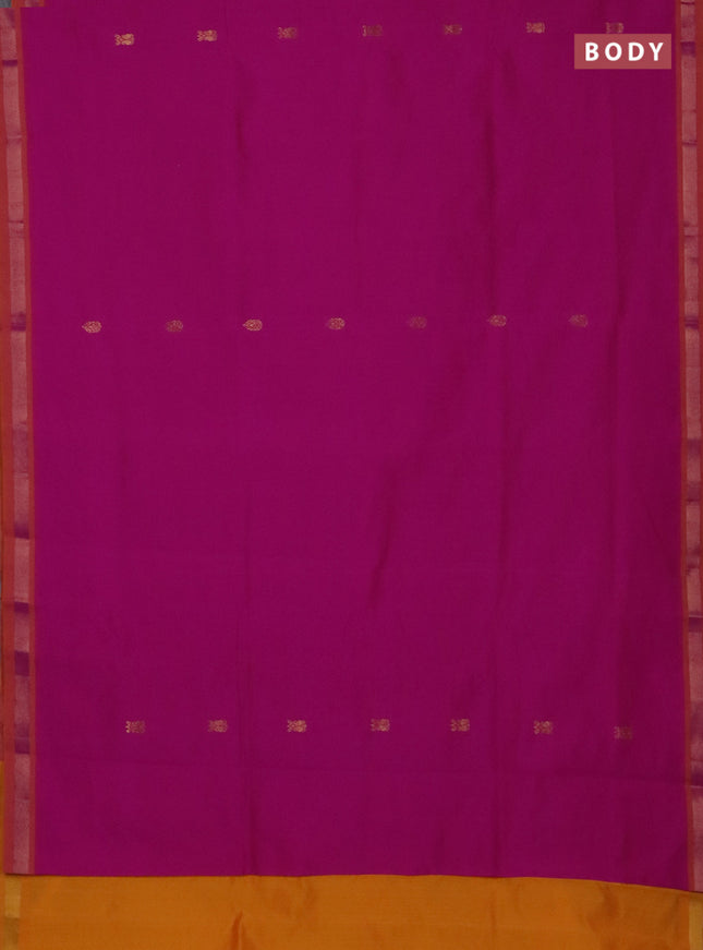 Semi silk cotton saree pink and mustard yellow with zari woven buttas and zari woven border