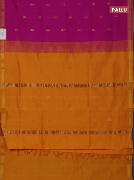 Semi silk cotton saree pink and mustard yellow with zari woven buttas and zari woven border
