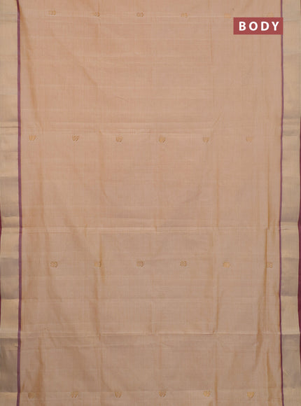 Semi silk cotton saree pale orange and maroon with zari woven buttas and zari woven border