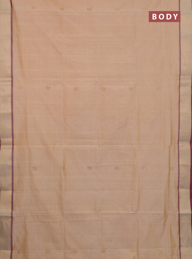 Semi silk cotton saree pale orange and maroon with zari woven buttas and zari woven border
