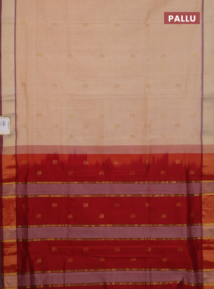Semi silk cotton saree pale orange and maroon with zari woven buttas and zari woven border