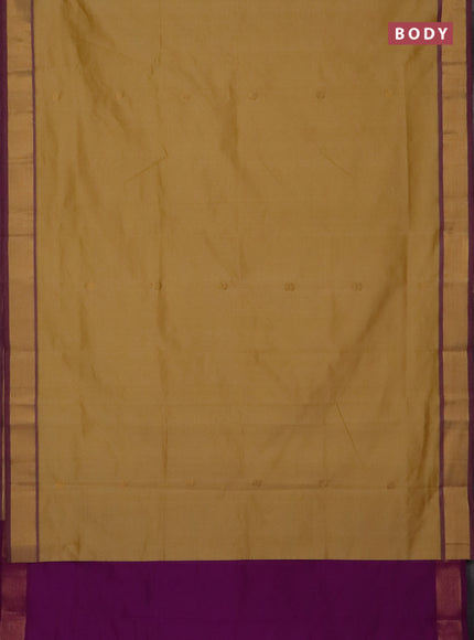 Semi silk cotton saree yellow and magenta pink with zari woven buttas and zari woven border