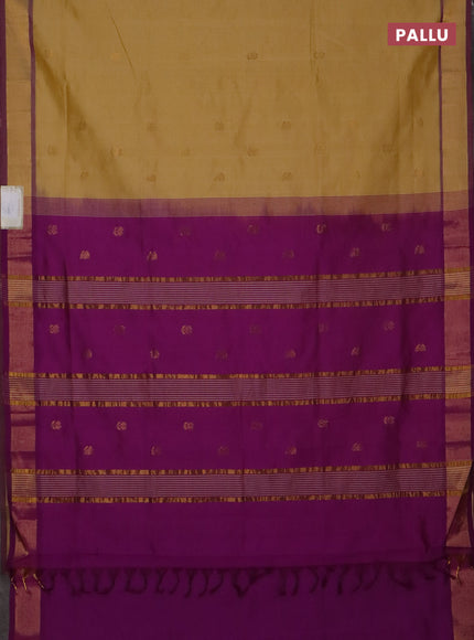 Semi silk cotton saree yellow and magenta pink with zari woven buttas and zari woven border