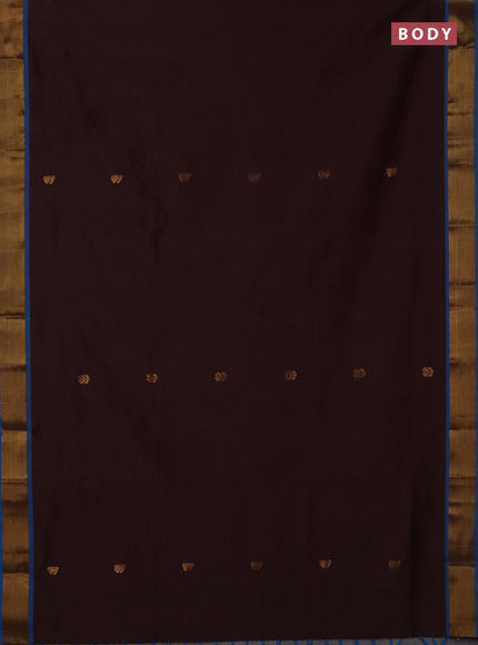 Semi silk cotton saree coffee brown and cs blue with zari woven buttas and zari woven border