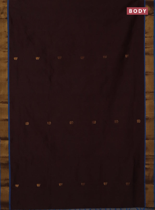 Semi silk cotton saree coffee brown and cs blue with zari woven buttas and zari woven border