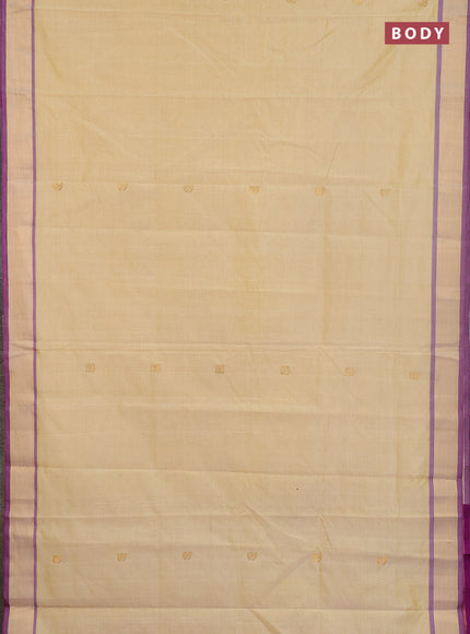 Semi silk cotton saree pale yellow and magenta pink with zari woven buttas and zari woven border