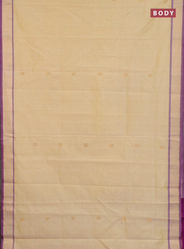 Semi silk cotton saree pale yellow and magenta pink with zari woven buttas and zari woven border