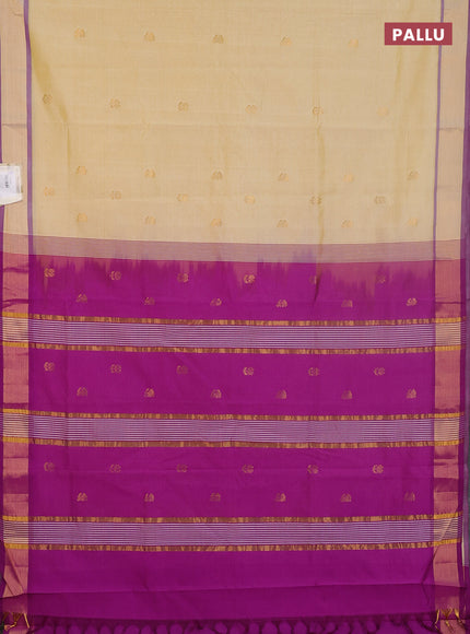Semi silk cotton saree pale yellow and magenta pink with zari woven buttas and zari woven border