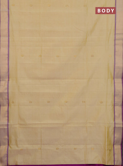 Semi silk cotton saree pale yellow and pink with zari woven buttas and zari woven border