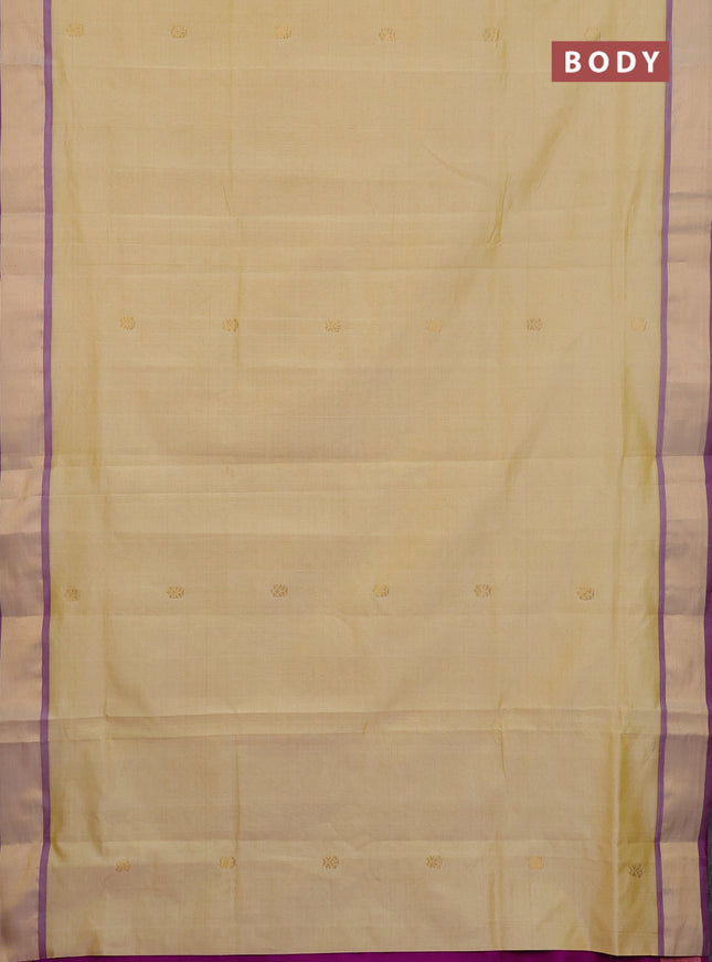 Semi silk cotton saree pale yellow and pink with zari woven buttas and zari woven border
