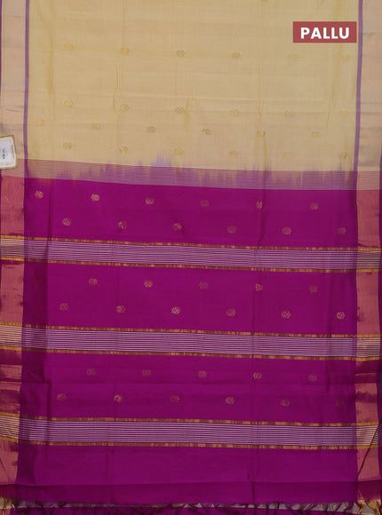 Semi silk cotton saree pale yellow and pink with zari woven buttas and zari woven border
