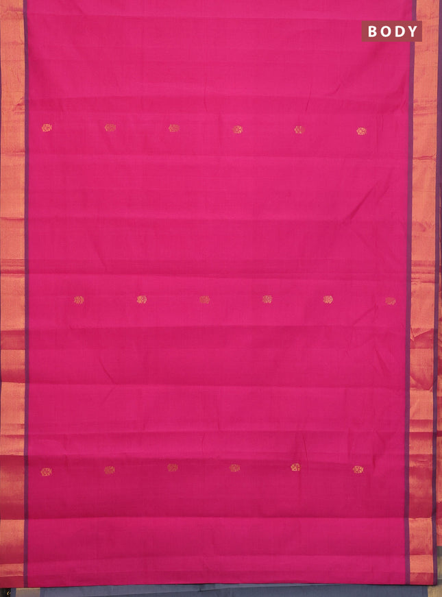 Semi silk cotton saree pink and grey with zari woven buttas and zari woven border