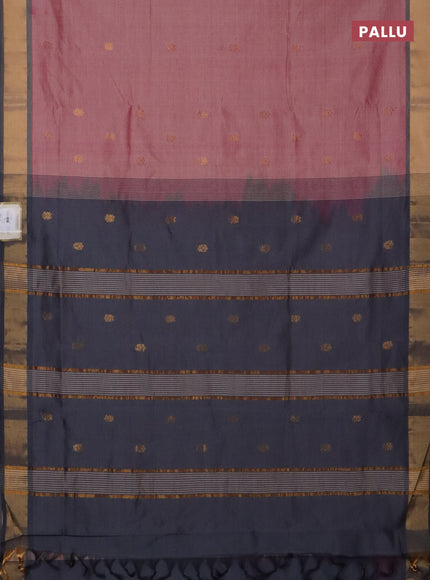 Semi silk cotton saree light pink and grey with zari woven buttas and zari woven border
