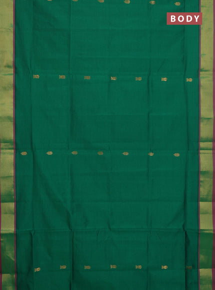 Semi silk cotton saree green and pink with zari woven buttas and zari woven border