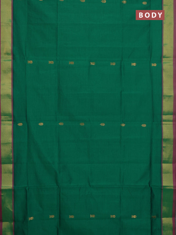 Semi silk cotton saree green and pink with zari woven buttas and zari woven border