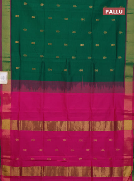 Semi silk cotton saree green and pink with zari woven buttas and zari woven border