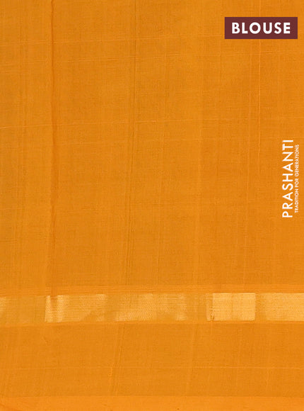 Semi silk cotton saree green and mustard yellow with allover thread checks & zari buttas and zari woven simple border