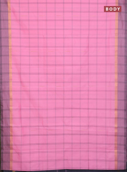 Semi silk cotton saree light pink and grey with allover thread checks & zari buttas and zari woven simple border