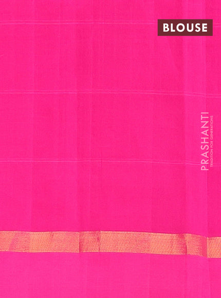 Semi silk cotton saree sap green and pink with allover thread checks & zari buttas and zari woven simple border