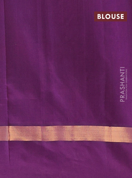 Semi silk cotton saree dark mustard and purple with allover thread checks & zari buttas and zari woven simple border