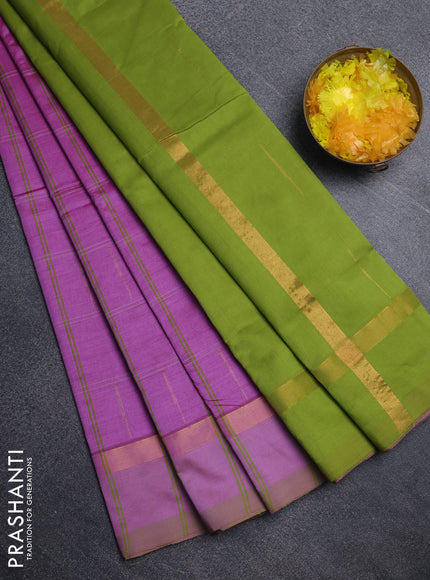 Semi silk cotton saree light pink and light green with allover thread checks & zari buttas and zari woven simple border
