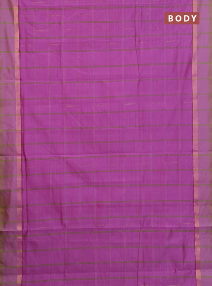 Semi silk cotton saree light pink and light green with allover thread checks & zari buttas and zari woven simple border