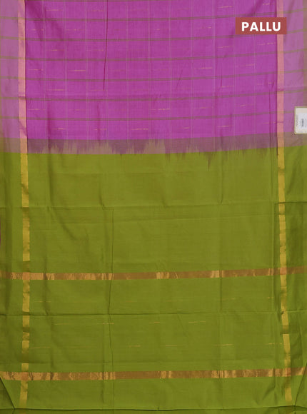 Semi silk cotton saree light pink and light green with allover thread checks & zari buttas and zari woven simple border