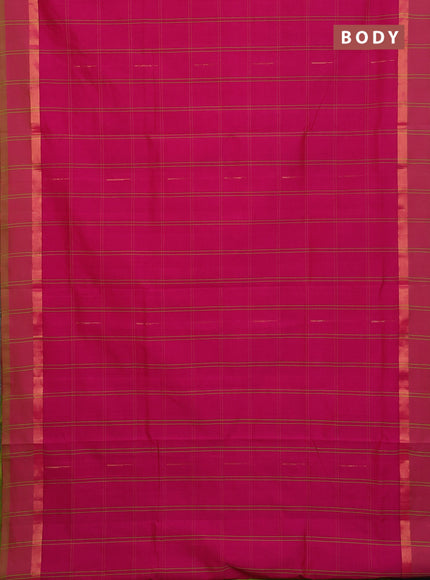 Semi silk cotton saree dark pink and light green with allover thread checks & zari buttas and zari woven simple border