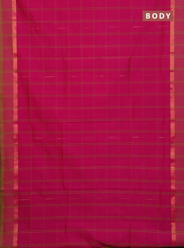 Semi silk cotton saree dark pink and light green with allover thread checks & zari buttas and zari woven simple border