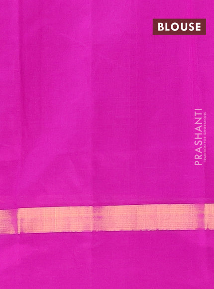 Semi silk cotton saree light green and dark pink with allover thread checks & zari buttas and zari woven simple border
