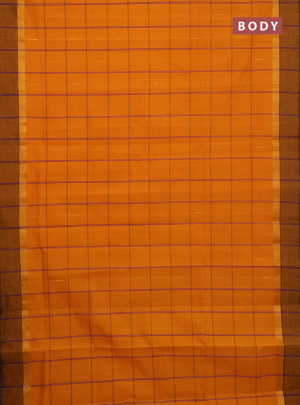 Semi silk cotton saree violet and dark mustard with allover thread checks & zari buttas and zari woven simple border