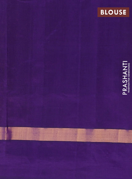 Semi silk cotton saree violet and dark mustard with allover thread checks & zari buttas and zari woven simple border