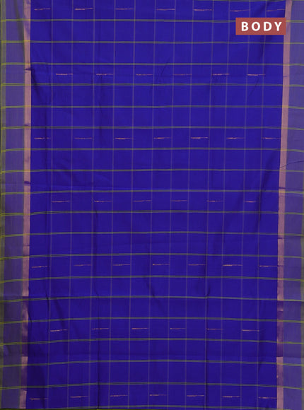 Semi silk cotton saree blue and light green with allover thread checks & zari buttas and zari woven simple border